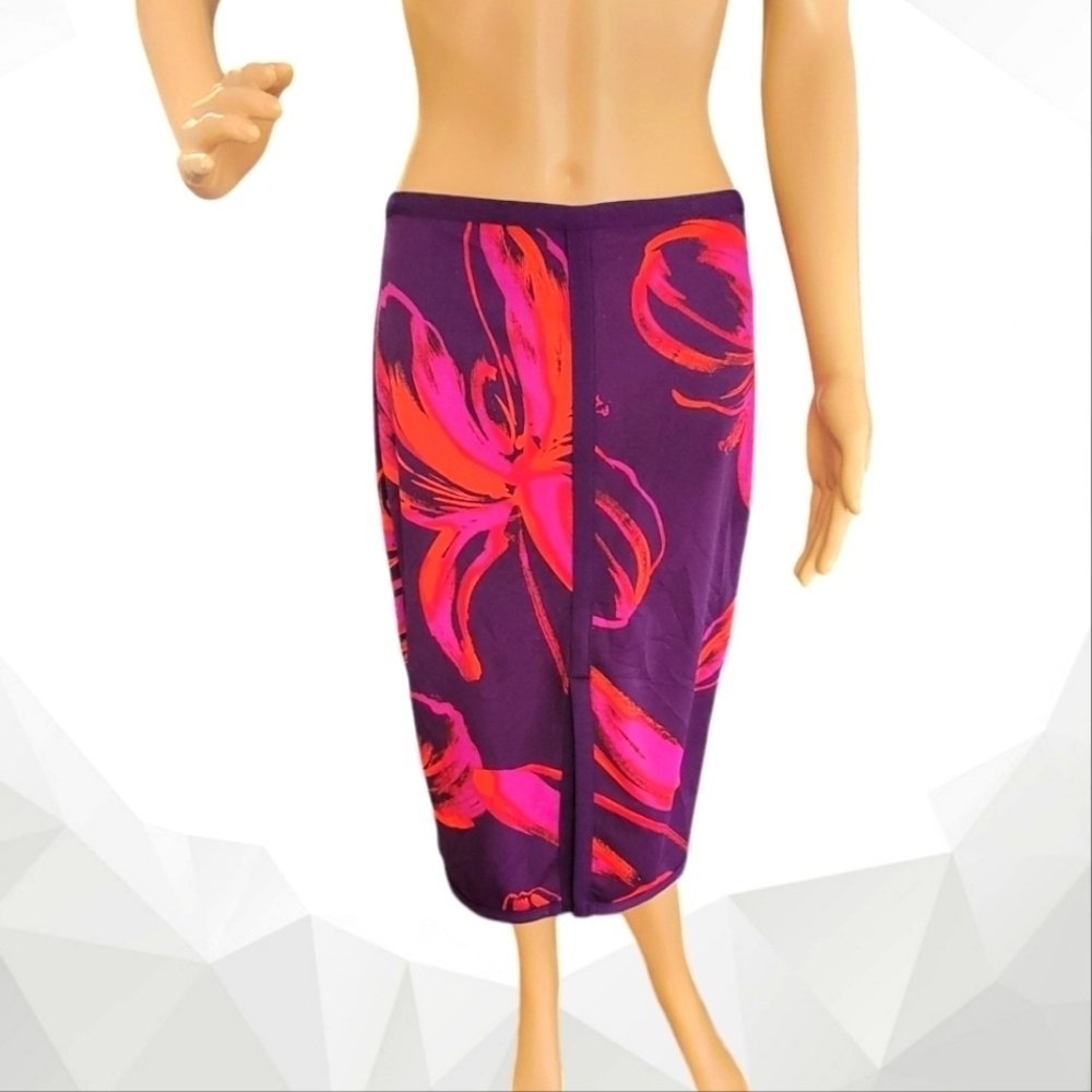 Worthington Floral Straight Pencil Purple Orange Pink Hattie Skirt Sz 8